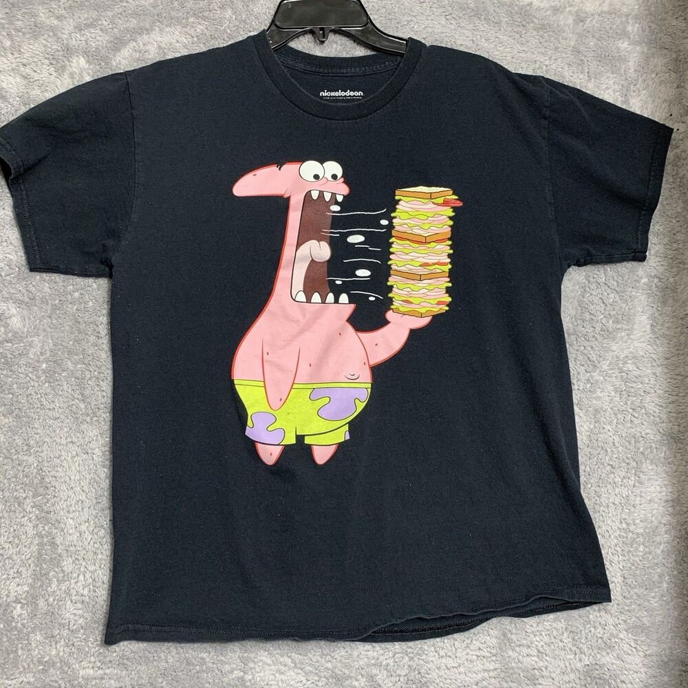 Nickelodeon Patrick Star Graphic T-Shirt Mens Large Black SpongeBob Sandwich Tee